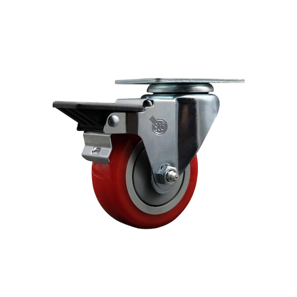 3.5'' Red Poly Wheel Swivel Top Plate Caster Posi Brake